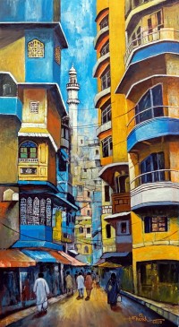 Anwer Sheikh, 18 x 36 Inch, Acrylic on Canvas, Cityscape Painting, AC-ANS-092